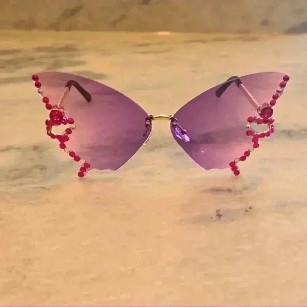 Butterfly Cutout Shades – Purple Gradient & Pink Crystals